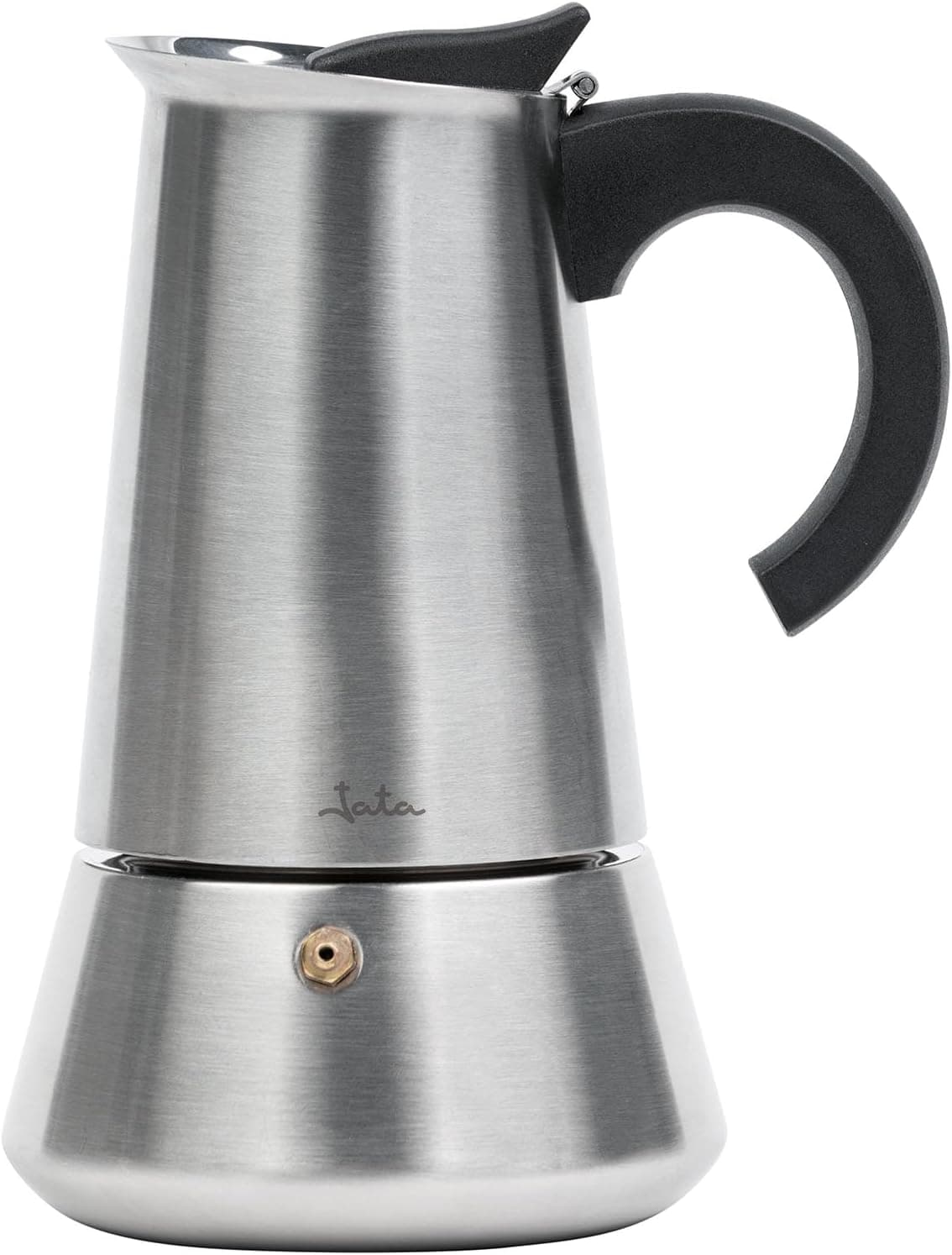 Jata Hogar CAX112 - Cafetera Italiana Inducción 12 Tazas Acero Inoxidable, Cafetera Moka Espresso, Compatible con Todas las Cocinas, Acabado Pulido Espejo, Mango Ergonómico Anticalor