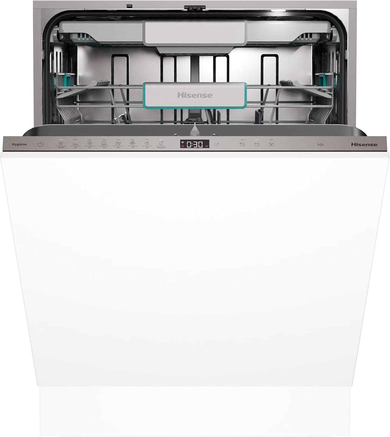 Hisense HV673A65 - Lavavajillas de Integración, Class A, Capacidad 16 Servicios, Alto 81.6cm x Ancho 59.8cm, Secado Automático, Programas Automáticos, Tercera Bandeja, Puerta deslizante