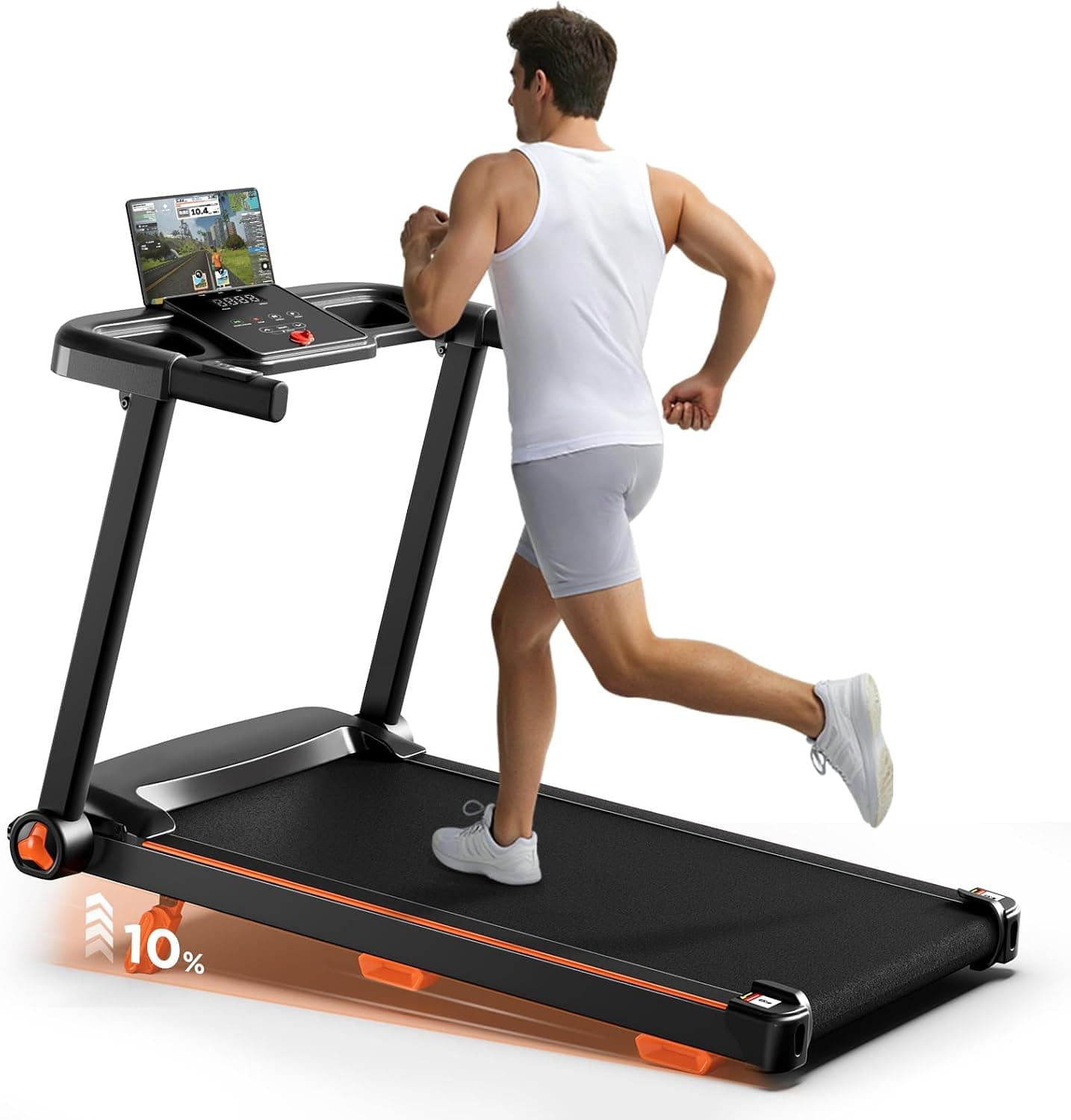 Abonow Cinta de Correr Plegable 2 en 1 con pasamanos – Motor sin escobillas 3,0 CV, Velocidad 1‑14 km/h, Pantalla LCD, Capacidad máx. 136 kg, para hogar y Oficina