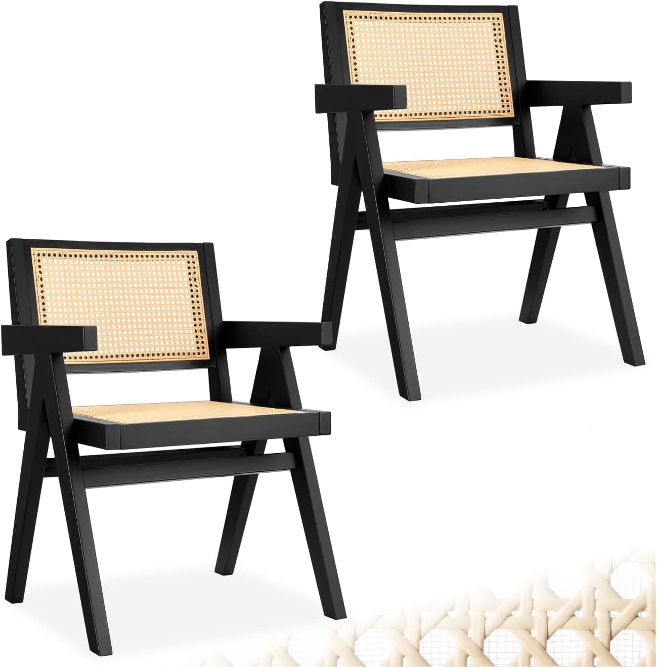 tectake® Sillón de Comedor con Reposabrazos, Ratán Vienés, Madera, Set 2