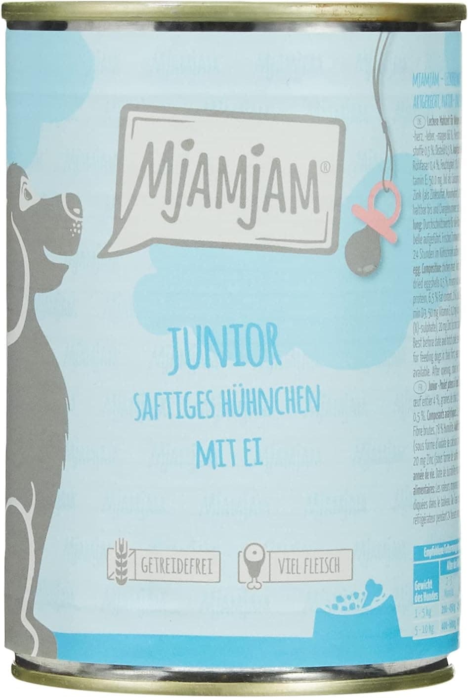 MjAMjAM - comida húmeda premium para perros - Junior jugoso pollo con huevo, pack de 6 (6 x 400 g), natural con extra de carne