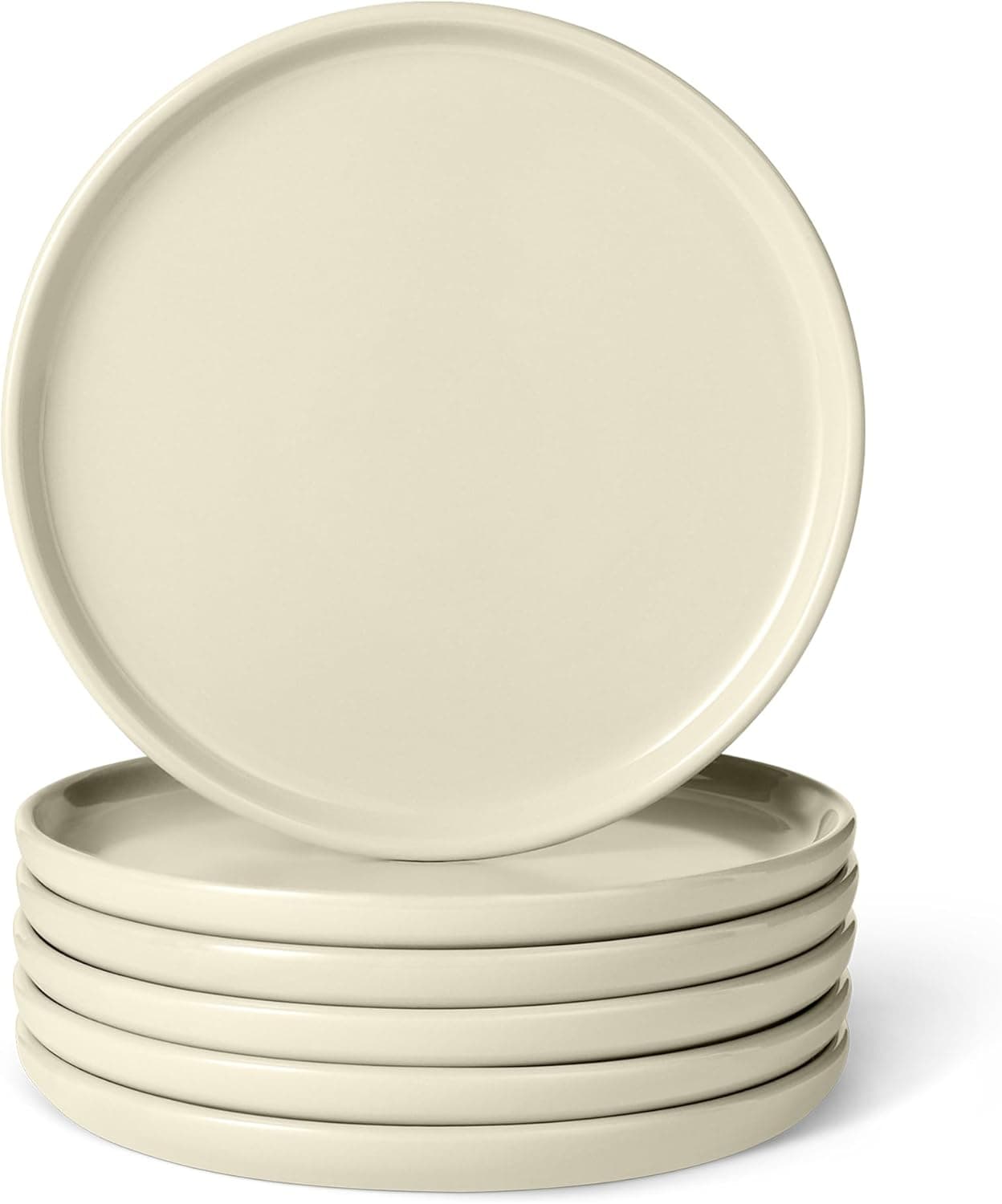 Amazon Basics Platos para Aperitivos de Gres Esmaltado, Juego de 6 Piezas, Aptos para Microondas y Lavavajillas, 17,0cm, Marfil