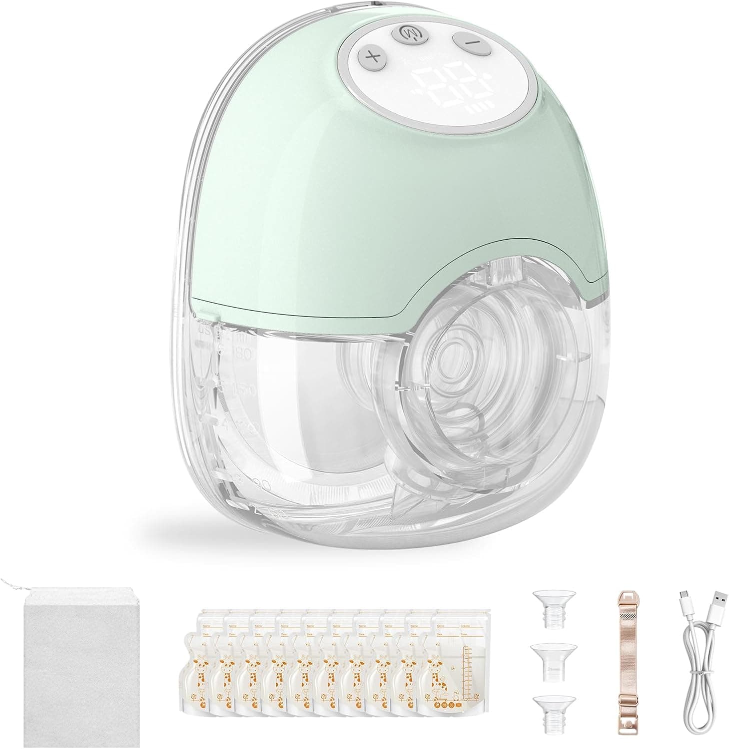 TOPCHANCES Sacaleches Eléctrico Manos Libres,Extractor De Leche Materna Portátil con 4 Modos y 12 Niveles Extractor de Leche Materna de 180ml Menos,Bajo Ruido,Libre BPA,Brida Doble Sellado(1,Verde)