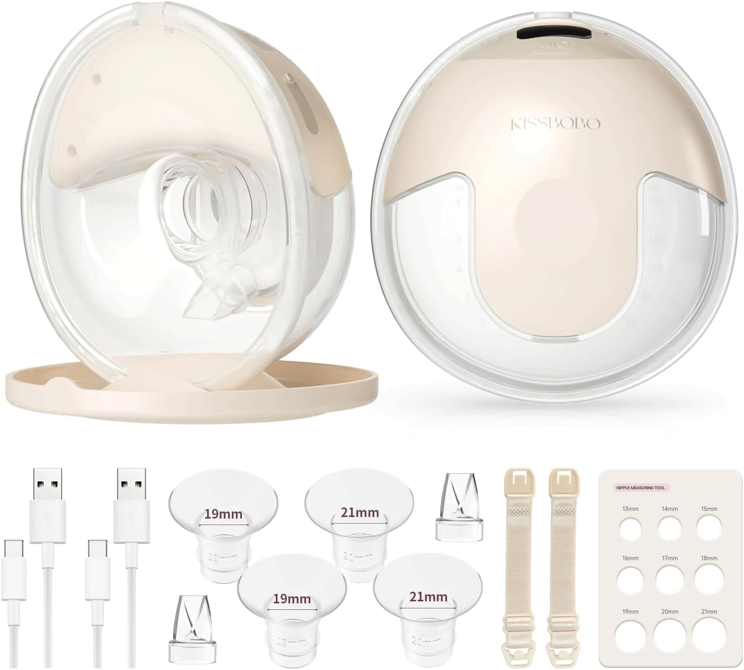 KISSBOBO K5 Sacaleches electricos doble,19 niveles 4 modos, 280mmHg fuerte potencia de succión sacaleches manos libres, indoloro saca leche materna electrico(Beige 2 Piezas)