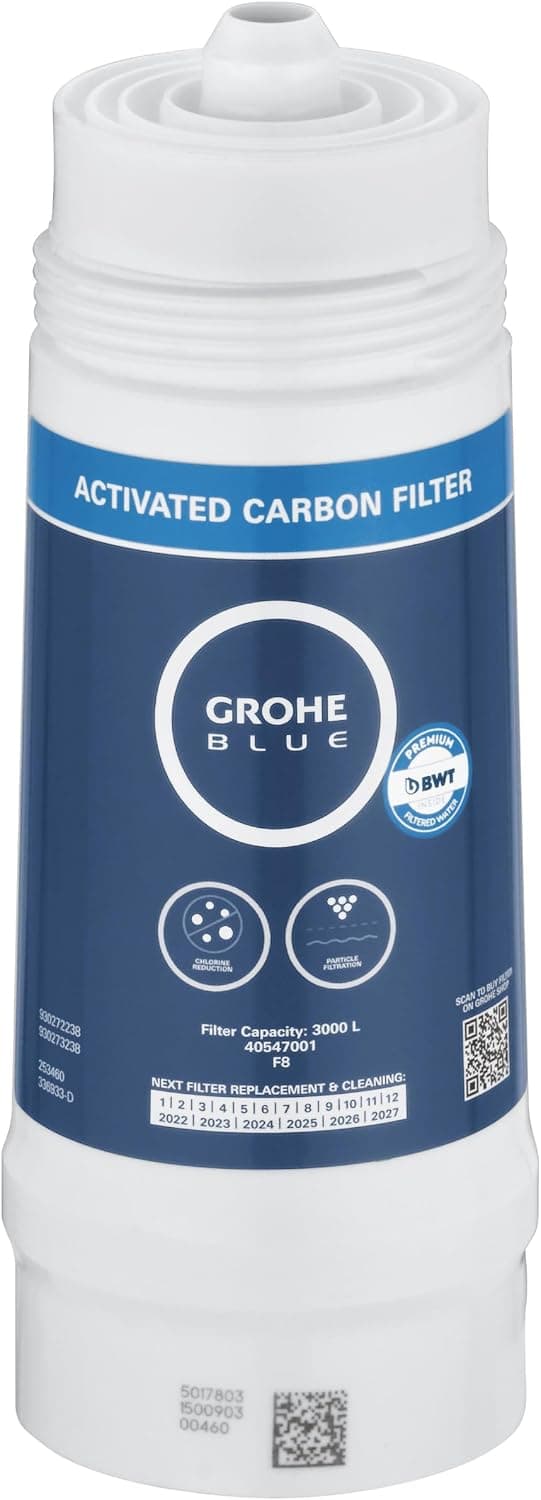 GROHE Blue | Filtro de carbón activo | 40547001 | Para cocina | Filtro de recambio para sistemas de agua filtrada GROHE Blue | 3000 litros