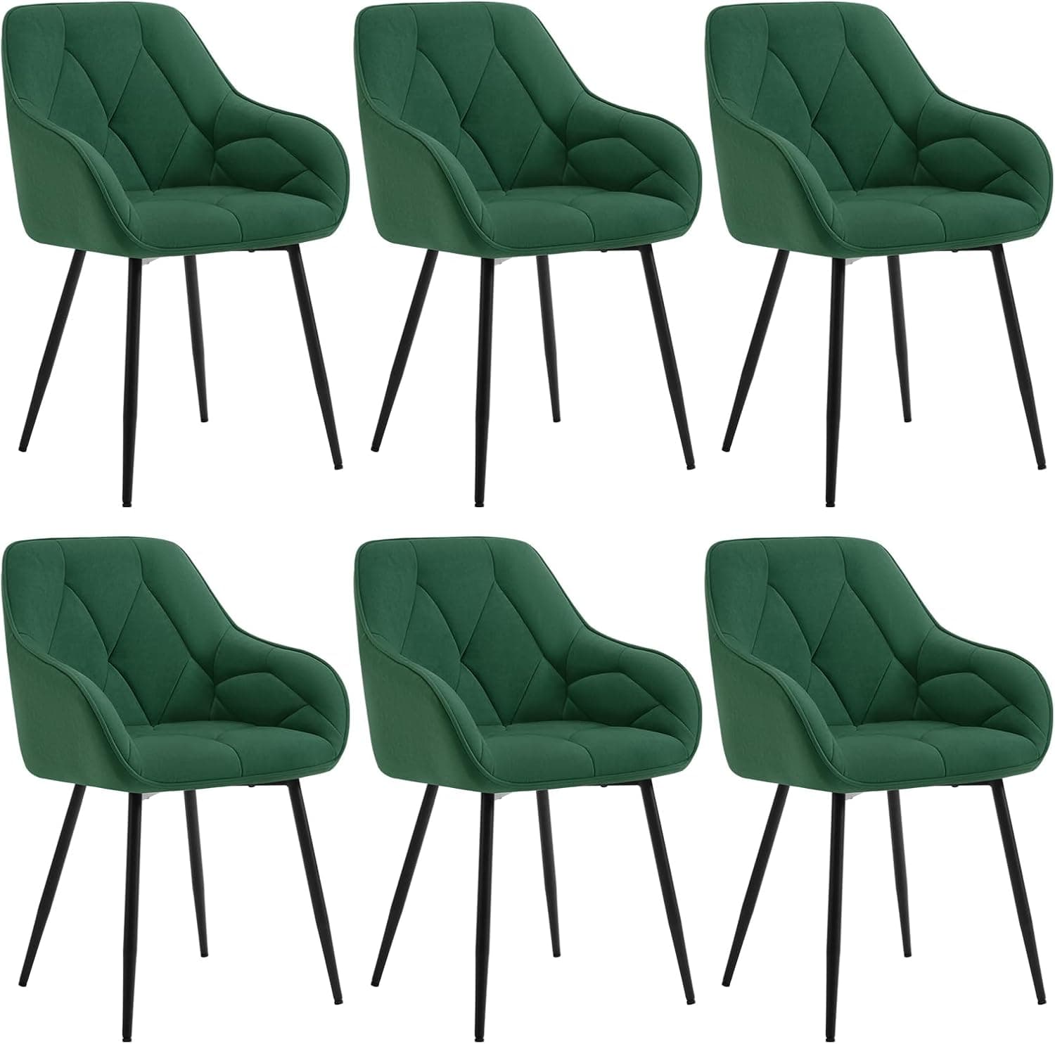WOLTU Juego de 6 Sillas de Comedor,Terciopelo,Verde Oscuro