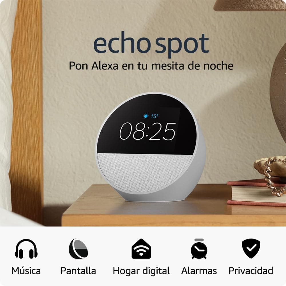 Amazon Echo Spot (última generación) | Despertador inteligente con sonido de calidad| Blanco, con Acceso Anticipado a Alexa+