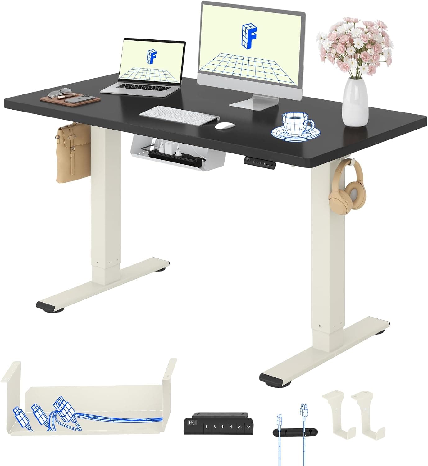 FLEXISPOT Escritorio Elevable Eléctrico 120x60 Doble Motor, Tablero Entero