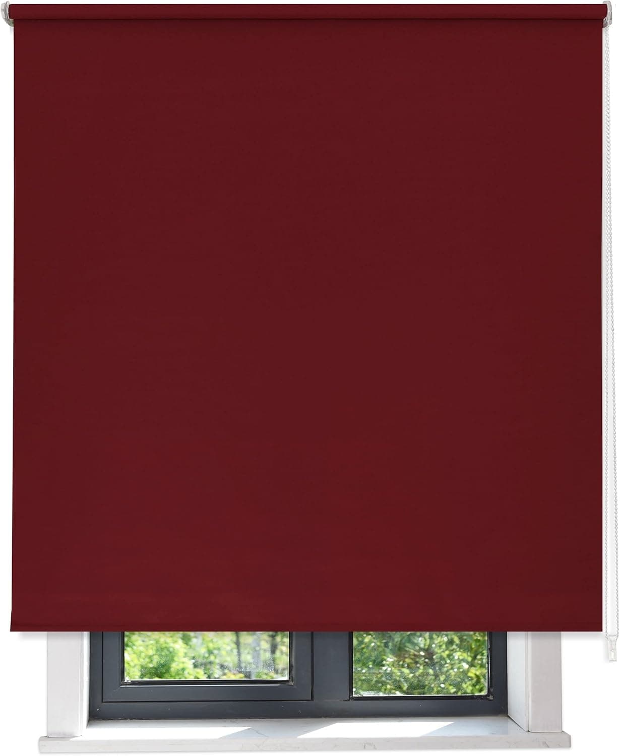 DALINA Textil - Estor Opaco Enrollable 45x200cm (Ancho x Largo), Persiana Enrollable Blackout para Puertas y Ventanas,tamaño de la Tela 42x195cm (Rojo Tinto)