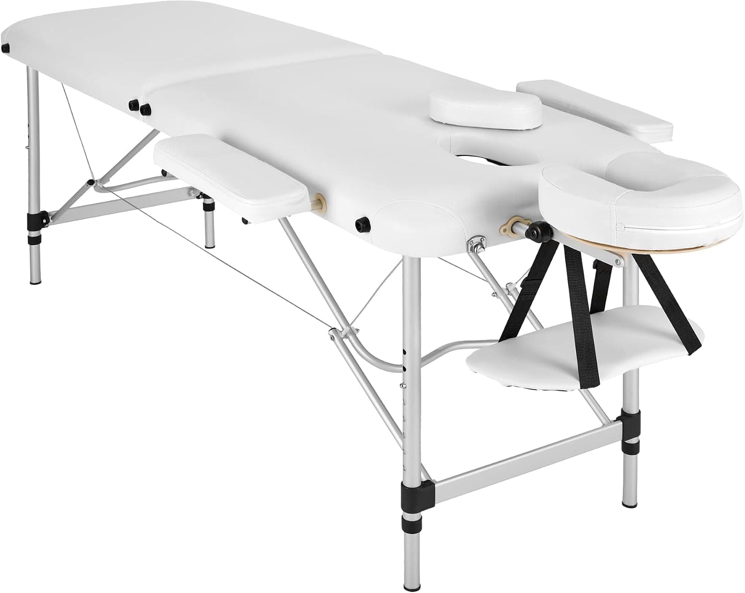 tectake® Camilla Masaje Plegable, Camilla Profesional Fisioterapia, Quiromasaje, Tatuajes, Reiki, Camilla Estética Profesional de Aluminio, Ajustable en Altura, 2 Zonas, con Bolsa Transporte - Blanco