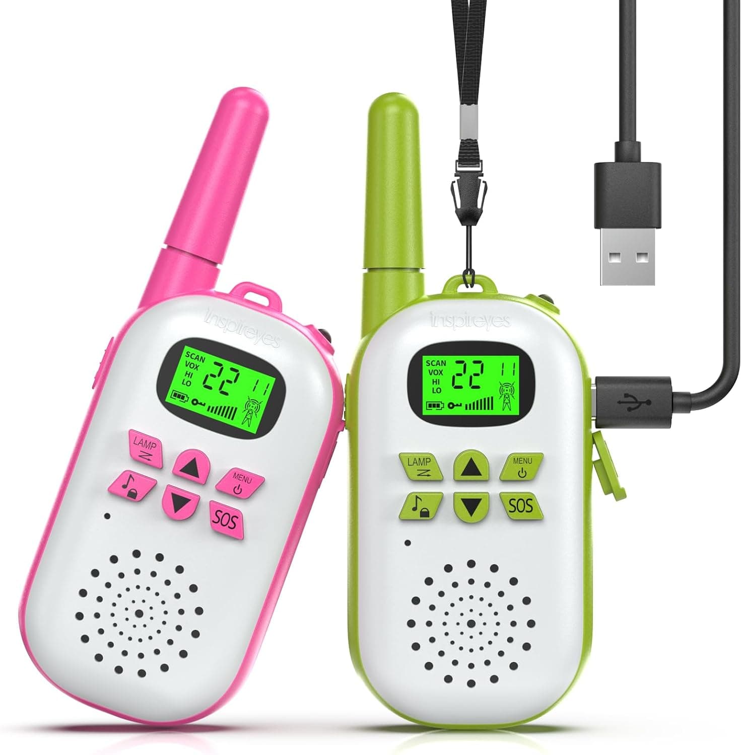 Inspireyes Walkie Talkies Niños Recargables,Regalo Niño Niña,Pack de 2