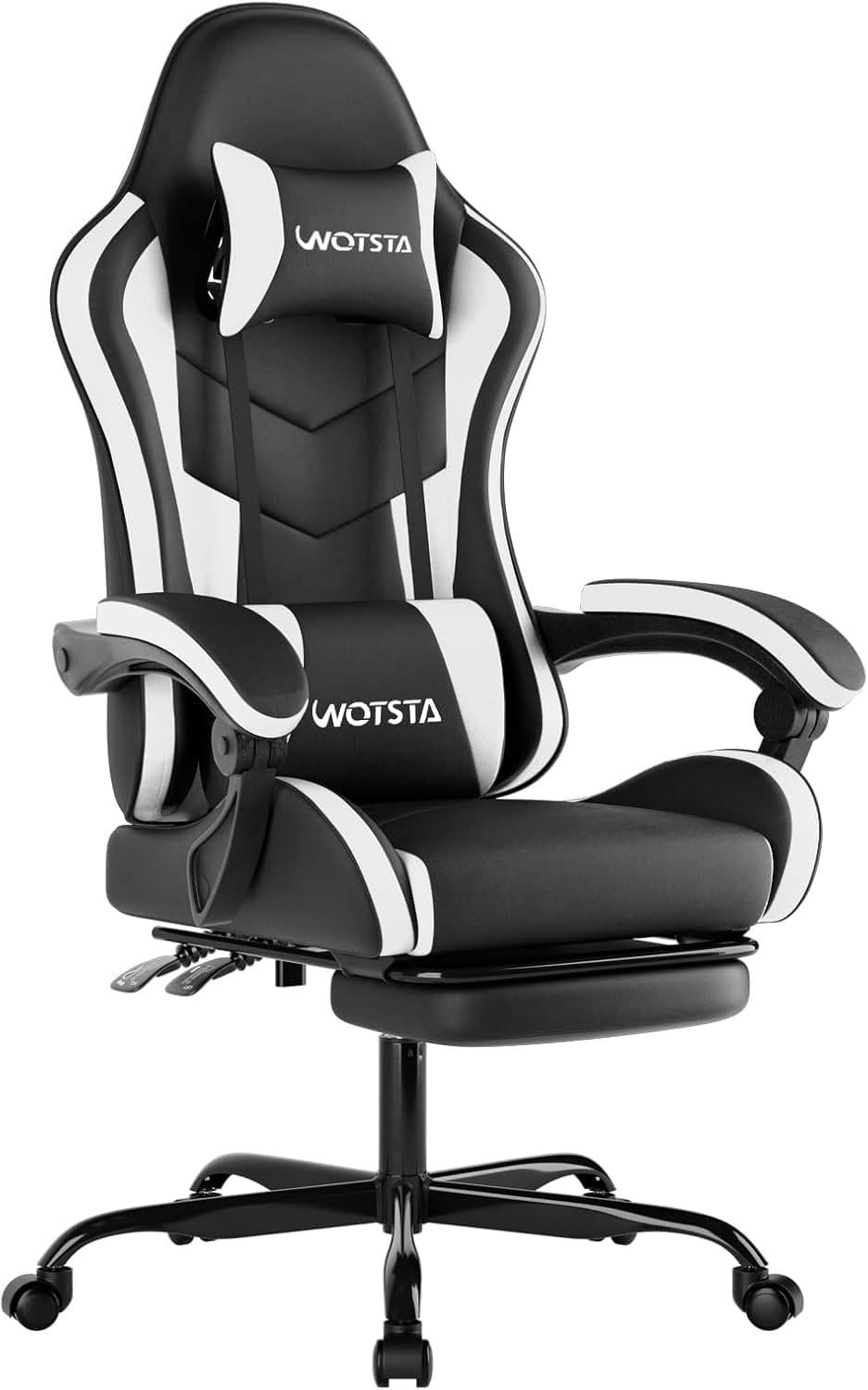 Silla Gaming, Silla Oficina Ergonómica con Reposapiés, Altura Regulable y Respaldo Abatible, Silla Gamer Adulto con Masaje, Silla PC con Reposacabezas, 120 kg