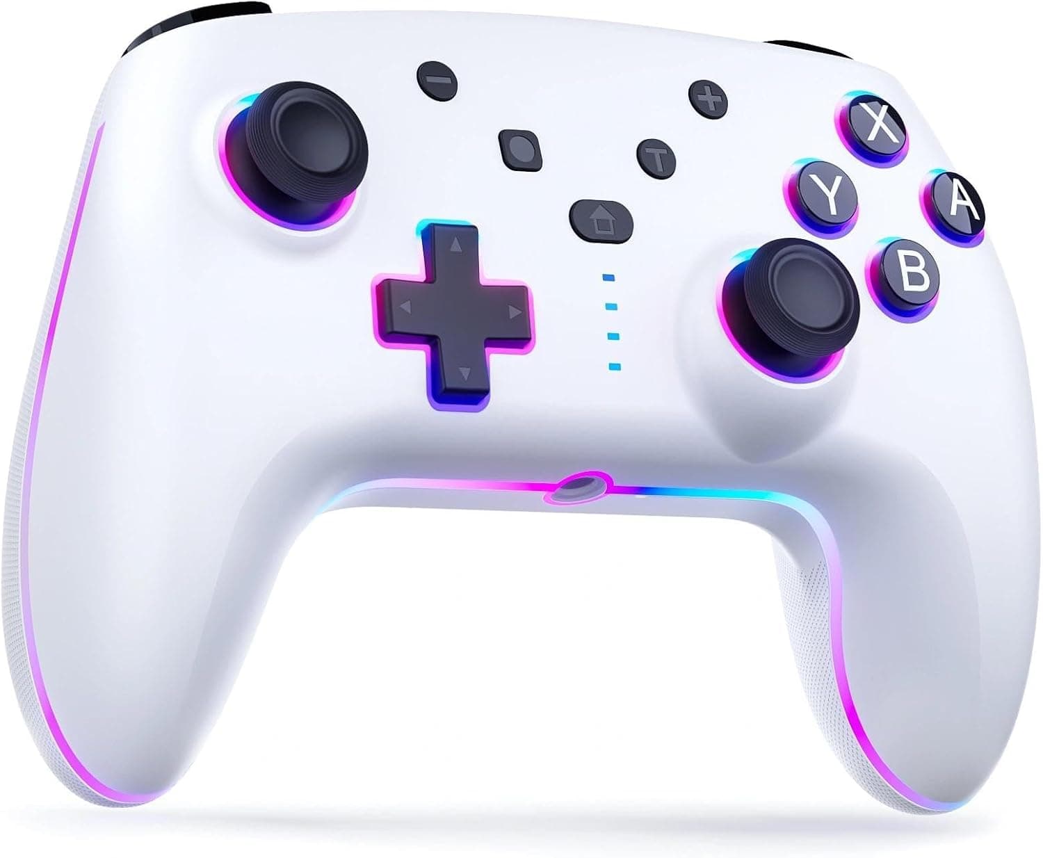 RivalPlay Mando para Switch, Mandos Inalámbrico para Switch 2 con Luz RGB, Función Macro, Vibración Ajustable, Turbo de 3 Velocidades,Blanco