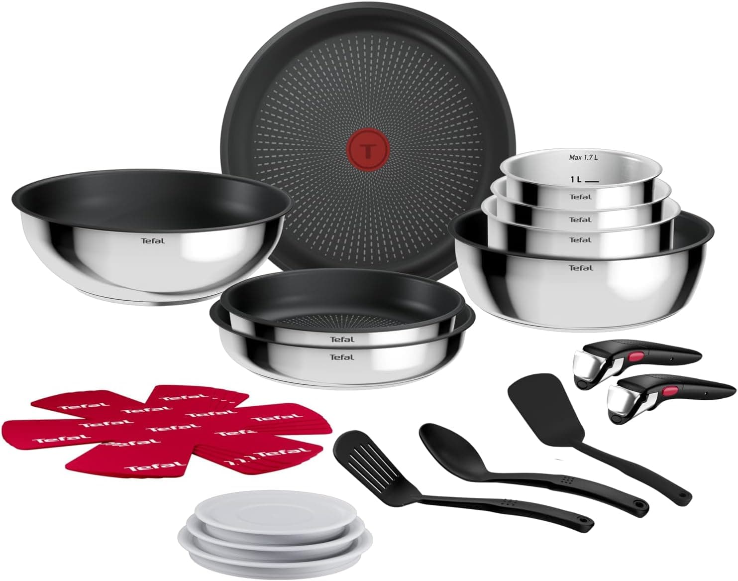 Tefal Ingenio Comfort Max - Juego de 8 Piezas + 12 Acc, Acero inoxidable
