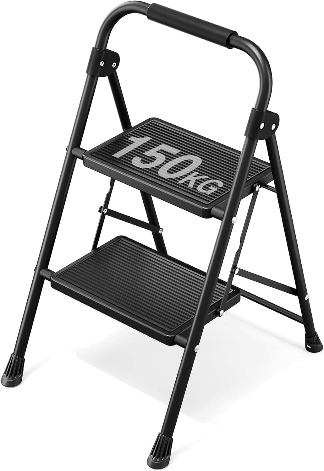 KINGRACK Escalera Plegable 2 Peldaños, Acero Resistente, Pedal Antidesliz.