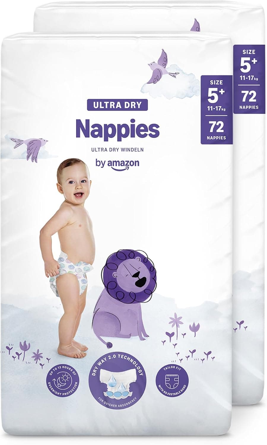 By Amazon Pañales Ultrasecos, Talla 5+ (de 11 a 17kg), 144 Unidades (2 Paquetes de 72)