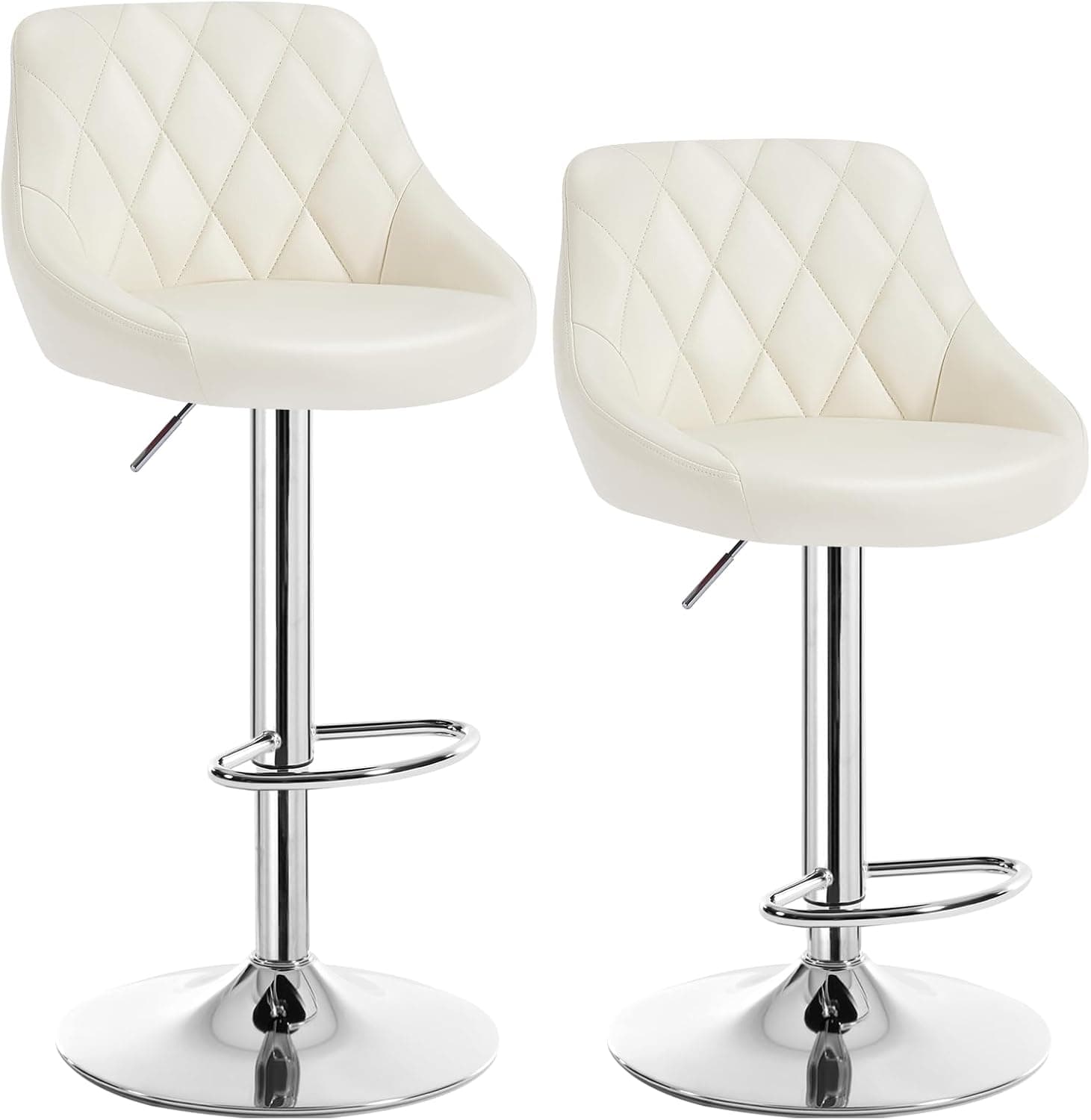 WOLTU 2X Taburetes de Bar Cuero Sintético Regulable en Altura, Crema