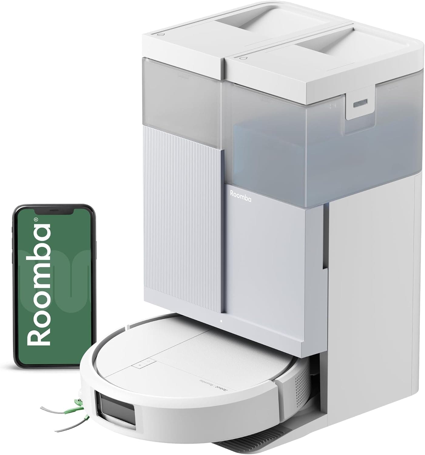 iRobot Roomba Plus 416 Combo y Base AutoWash, Aspirador y Friegasuelos, Accesorios Extra, 20000Pa, Mopa Extensible, Mopas DualClean Elevables, Secado Calor, LiDAR Clearview, Autonomía 90 días, Blanco