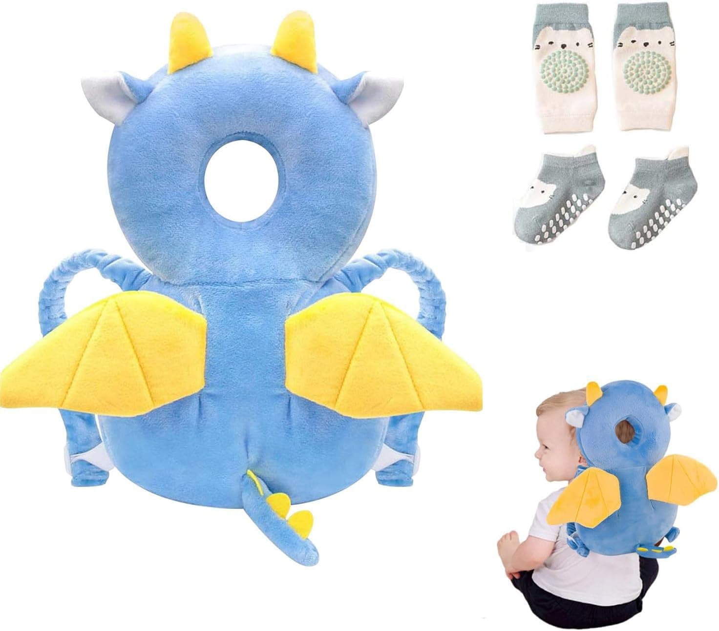 Soporte para la Cabeza del Bebé Ajustables Anti-Caídas Almohada Protección Bebé Protector de Cabeza Casco de Protección para Bebe(Dragón)
