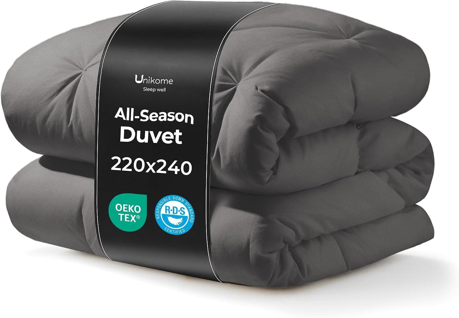 UNIKOME Edredón de Plumas y Plumón para Cama 135/150, 100% Algodón, Relleno Nórdico Plumón para 4 Estaciones, Diseño con Pliegue Pinzado, Certificado Oeko-Tex (Gris Oscuro, 220x240cm)