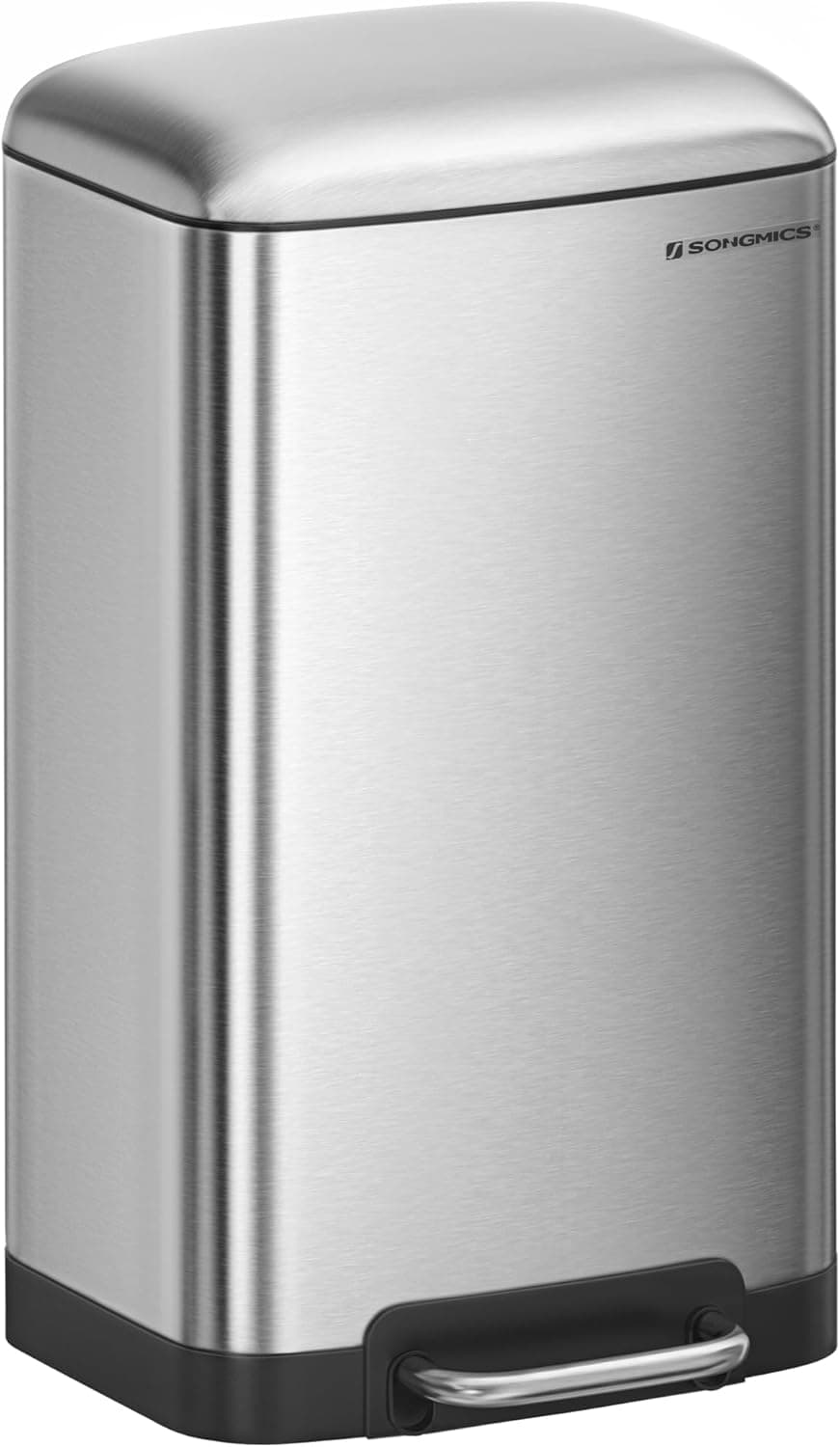 SONGMICS Cubo de Basura de Cocina, Papelera con Pedal, 30 L, Acero