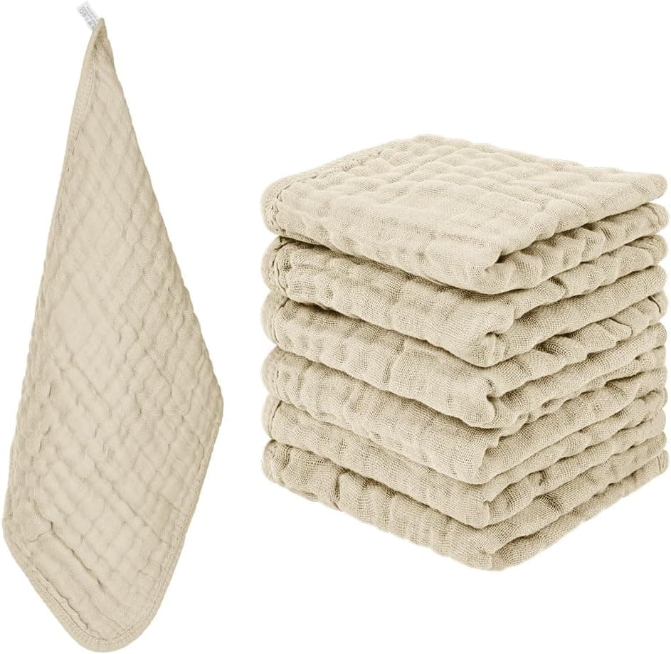 Muselinas Bebe Algodon,6 Piezas 25 * 50cm Muselinas Bebe,Toalla Facial Infantil,6 Capas De AbsorcióN De Agua Y Suavidad Gasas para Bebes,Piel Sensible para ReciéN Nacidos Marrón