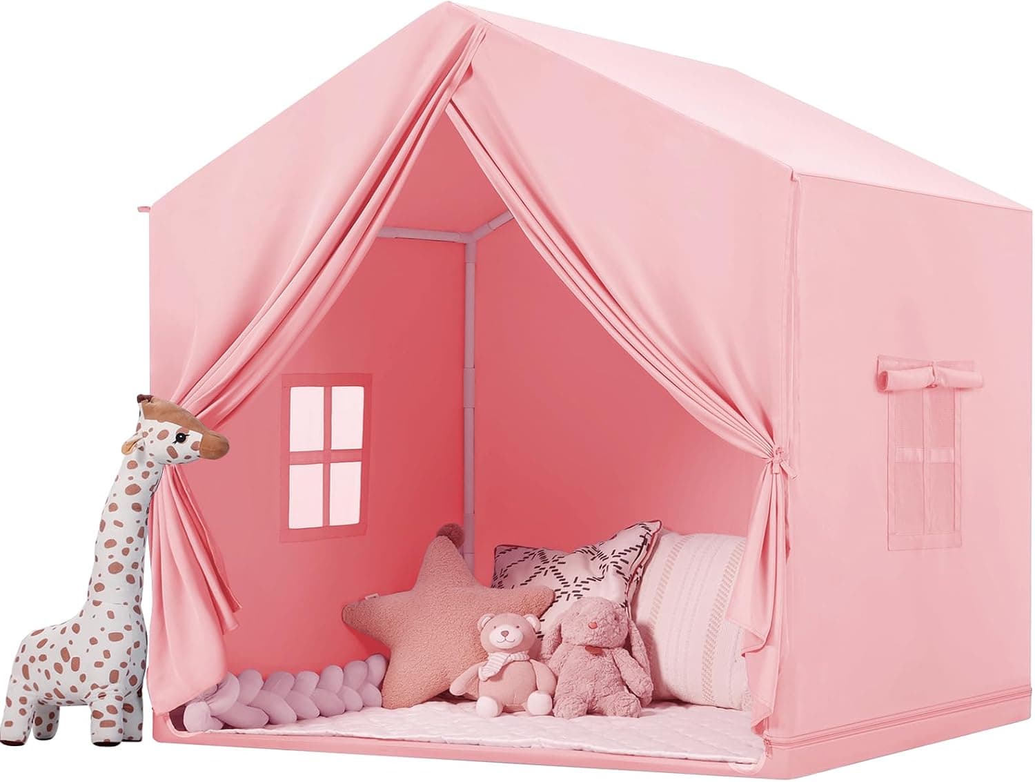 Wilwolfer Tienda de Juegos Infantil: casita Grande para Interior con Alfombra y Ventanas, Tienda Princesa para niñas y niños, Regalo para Sala de Juegos (Rosa)