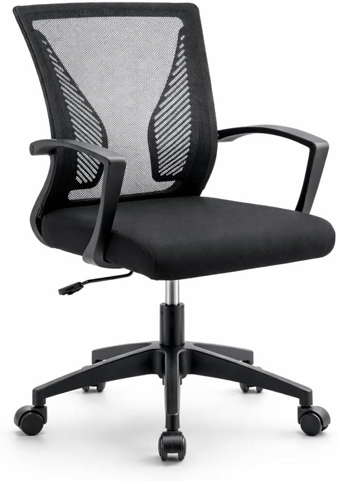 Silla de Oficina o Escritorio ergonómica con Ruedas giratorias y Soporte Lumbar. Respaldo de Malla Transpirable. Soporta hasta 150kg. Ideal despacho, casa o teletrabajo. Diseño Moderno y Juvenil.