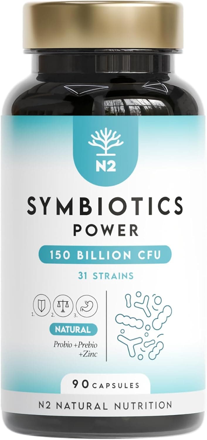 Probioticos 150 mil millones UFC y 31 Cepas. Máxima concentración de Probioticos y Prebioticos intestinales y Zinc. Terapia de choque 76 Días. Colon irritable y gases. Vegano. CE. N2 Natural Nutrition