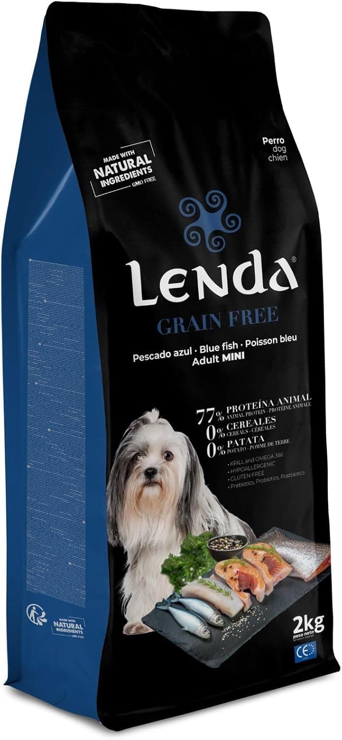 Lenda Grain Free Mini Pescado y Krill 2kg - Pienso Hipoalergenico Sin Cereales para Perros Raza Pequeña - Sin Grano ni Patata para Digestion - con Aceite de Salmon Rico en Omega 3 y Probioticos