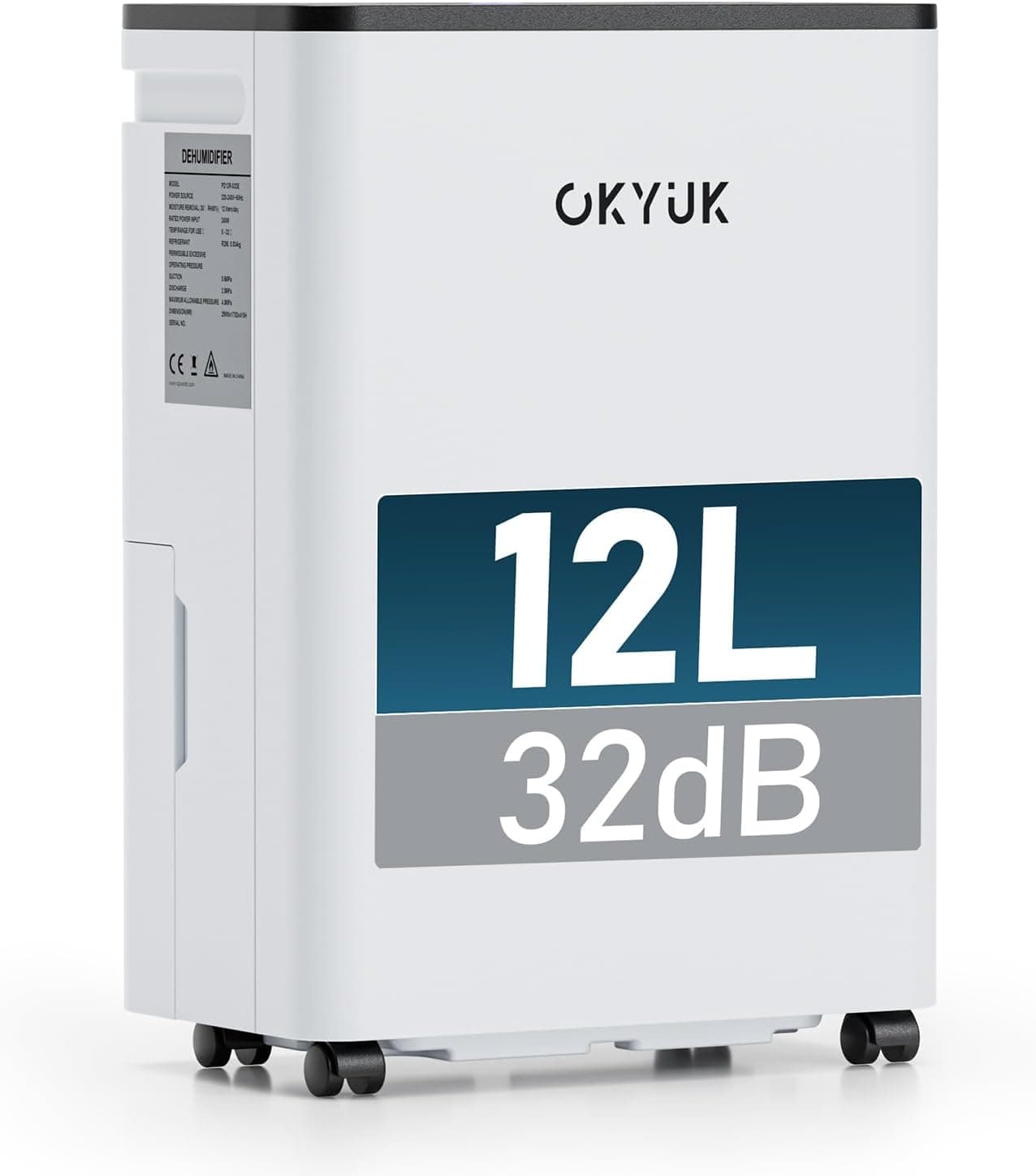 Deshumidificador 12L con Indicador Digital de Humedad,Deshumificadores de humedad Deshumidificador para Hogar hasta 40m² con Apagado Automático, Ideal para, Baños, Dormitorios, Sótanos (12L Blanco)