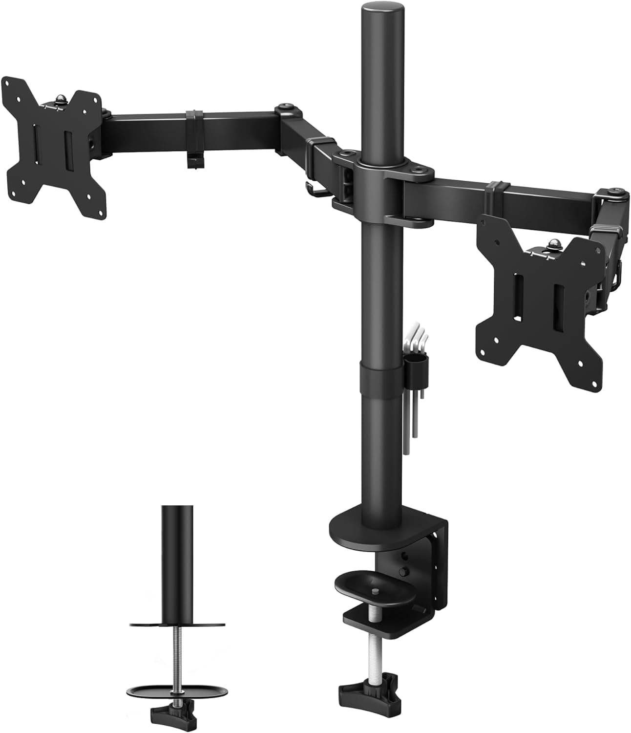 BONTEC Soporte Monitor Doble para Monitor 13-27 Pulgadas LED/LCD, Soporte 2 Monitores Peso Máximo 10KG de Cada Brazo, Giro de 360° y Rotación de 180°, Altura Ajustable, VESA 75/100 mm, Negro