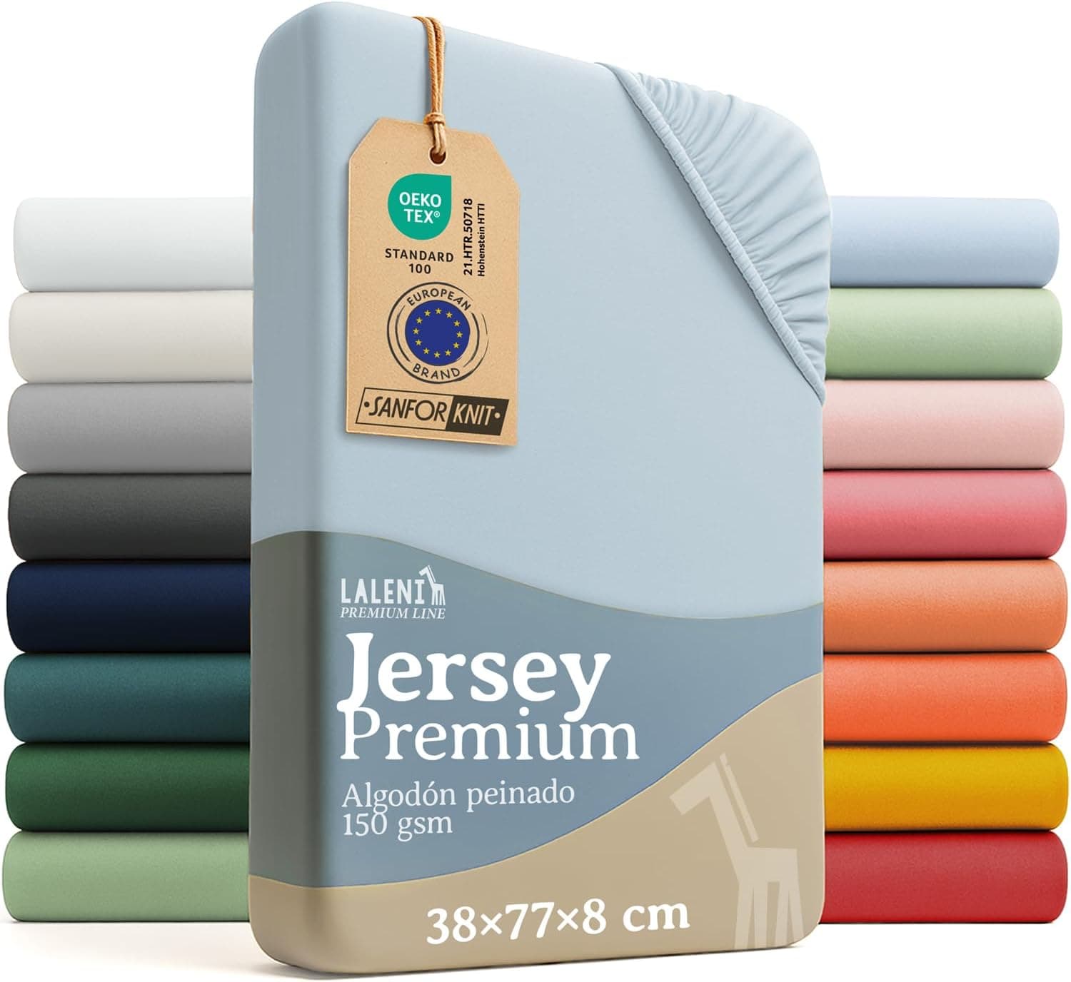 Laleni Premium Sabana Bajera Cuna 38x77 cm Cuna de Bebe - Sabana Bajera Cuna para Cochecito Bebe certificada Oeko-Tex - Sabana Cuna de 100% algodón - sabanas bajeras Cuna - sabanas minicuna - Celeste