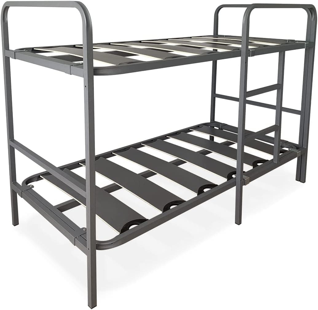 Somnia Descanso - Litera Reforzada Completa con Barandilla y Escalera Metálica - Estructura de 40x30mm con Láminas Anchas, Gris, 90x190