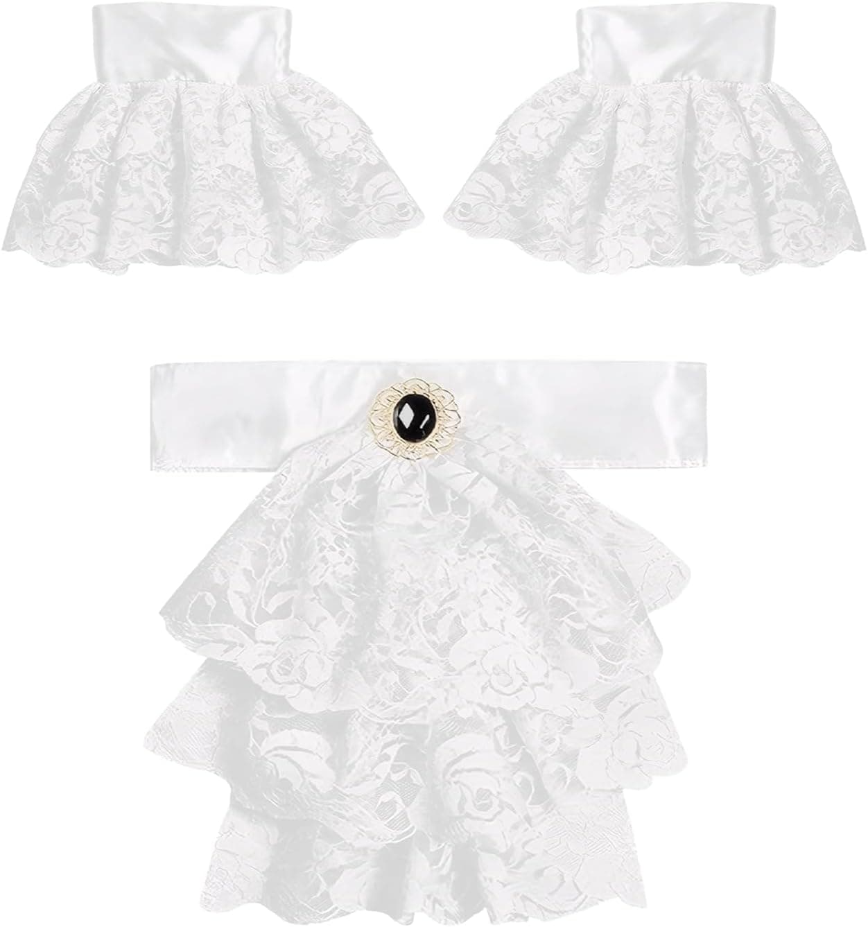 Jabot de encaje con 2 puños, color blanco, noble vampira, steampunk, gótico, accesorio para disfraz, Halloween, fiesta temática