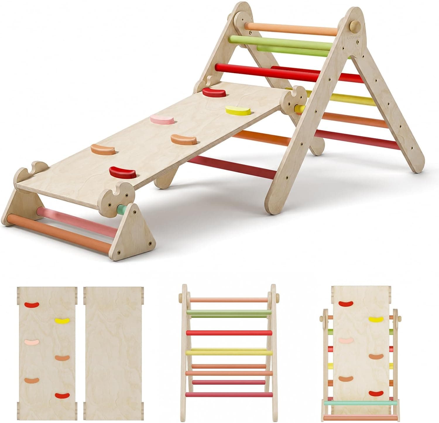 COSYLAND 6 en 1 Triángulo de Escalada Montessori con Tobogán y Rampa