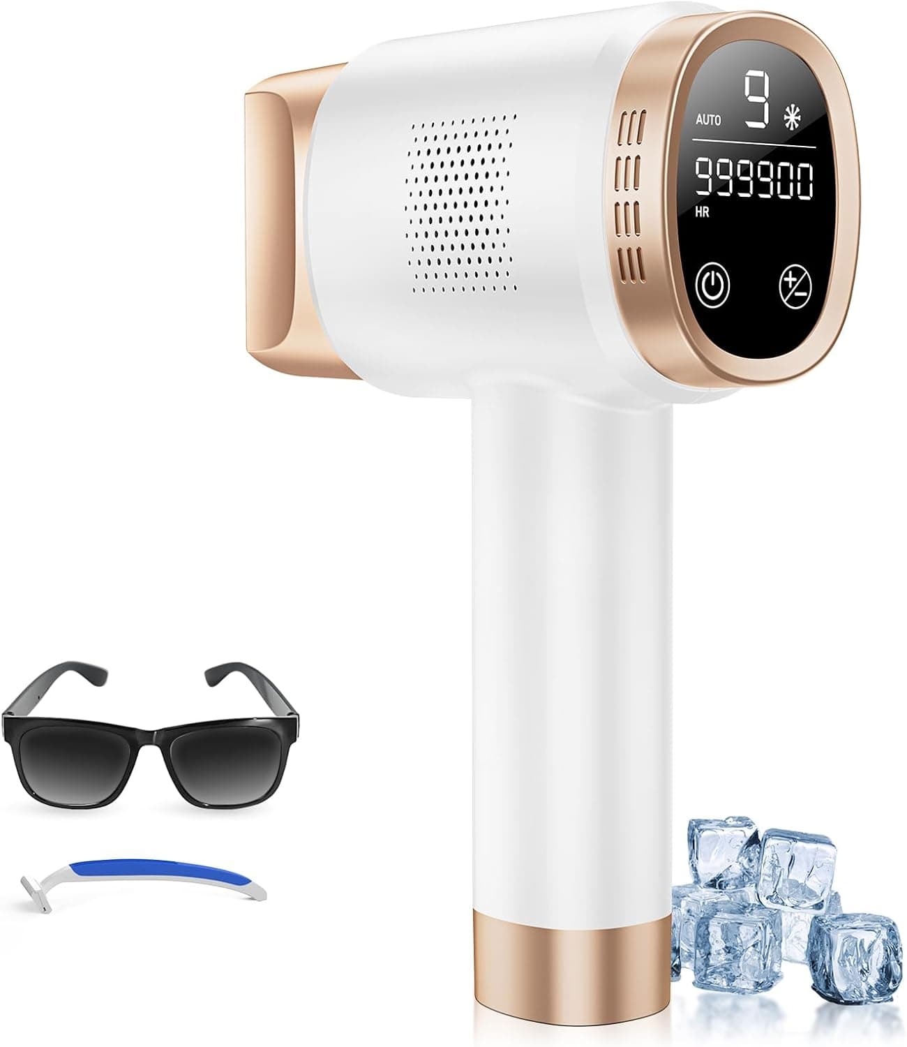 21J Depiladora Laser con Función de Refrigeración, Depiladora Luz Pulsada con 600-1200NM Luz Roja,9 Niveles de Energía, Pantalla Táctil LCD para Mujer y Hombre, Bikini, Axilas, Cara, Cuerpo