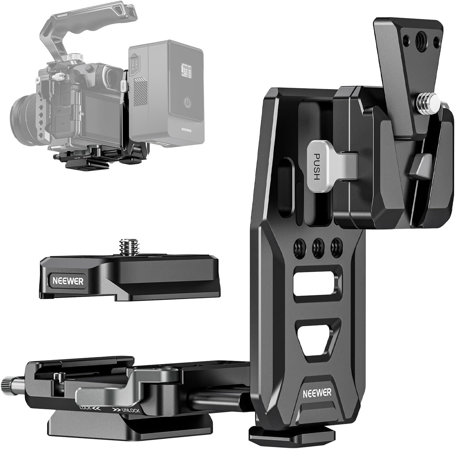 NEEWER Placa de batería de montaje en V con rieles NATO, placa base tipo Arca para cardán RS4 Pro RS3 Pro, equipo de video modular para cámara DSLR compatible con jaula de cámara de batería SmallRig V