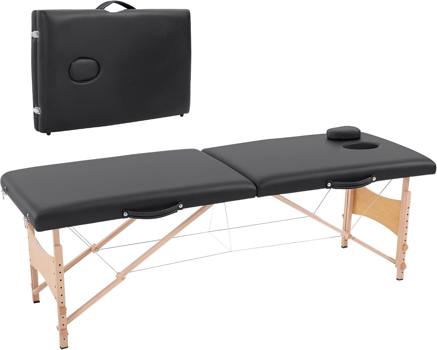 HOMCOM Camilla Masaje Plegable Portátil Madera 186x60x61-87 cm Negro