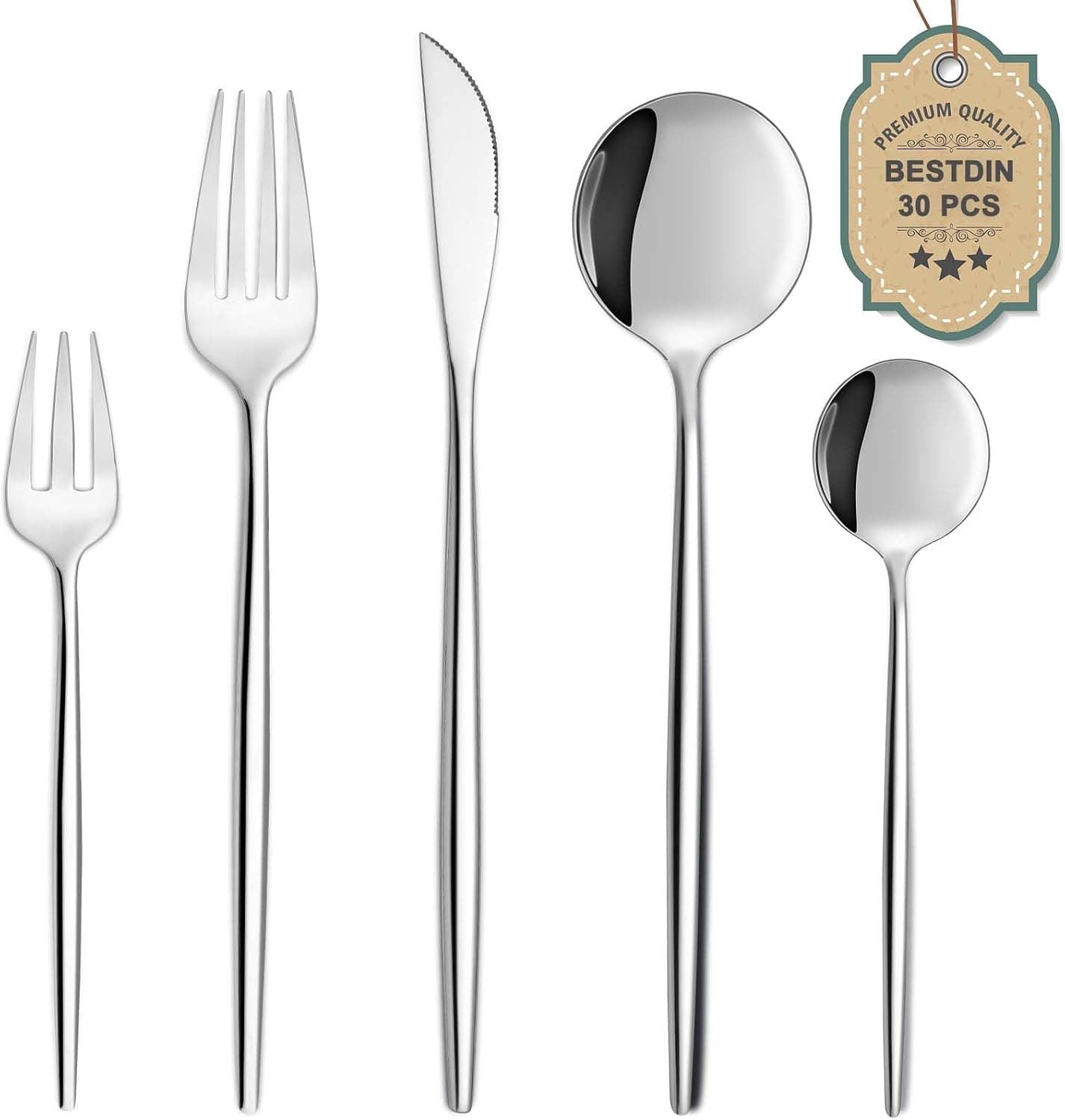 Bestdin Juego de cubiertos para 6 personas, 30 piezas de acero inoxidable