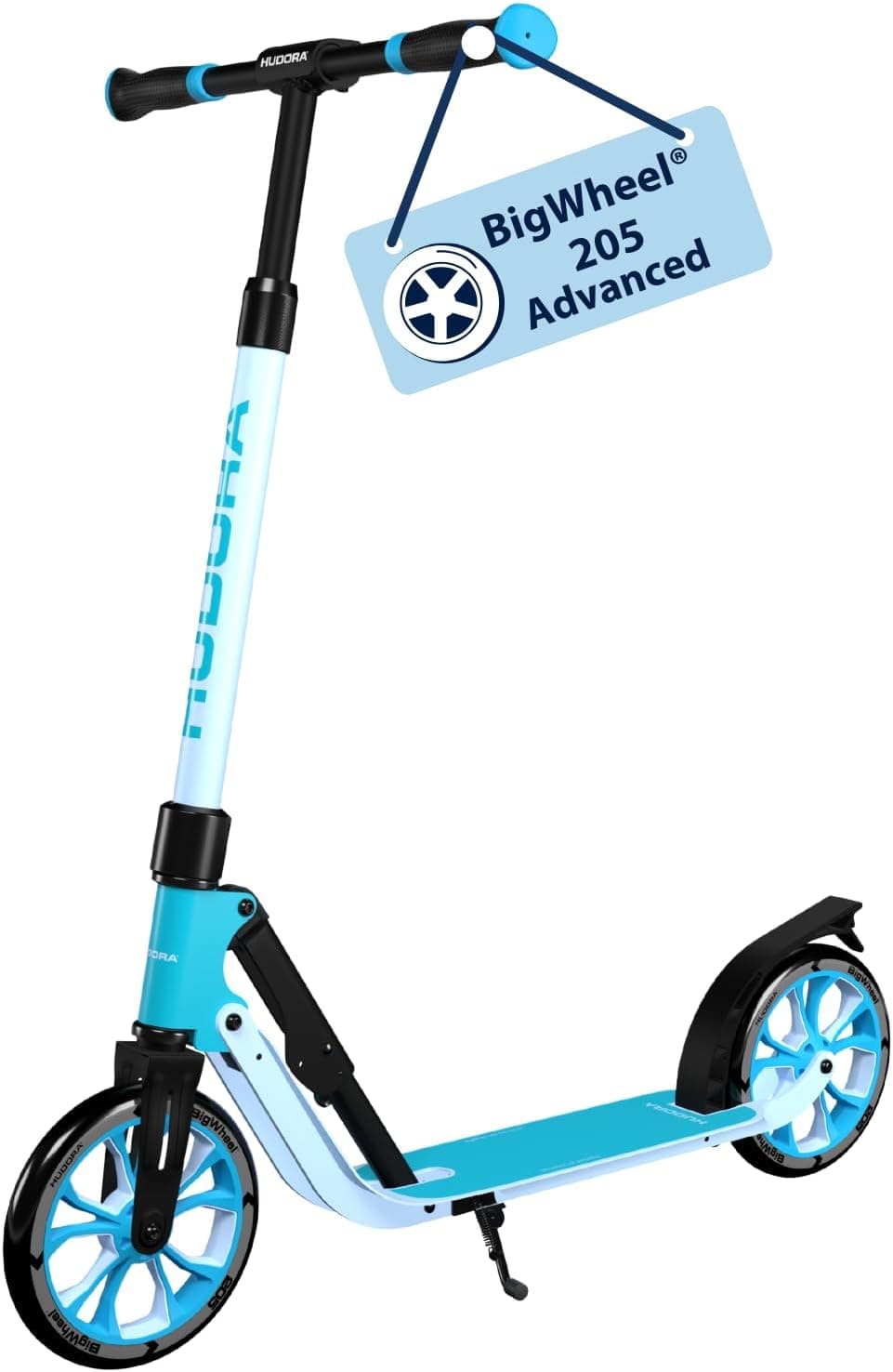 HUDORA BigWheel 205 Advanced Scooter - Patinete de Aluminio cómodo para hasta 100 kg - Patinete Plegable y Ajustable en Altura - Scooter para niños/Adolescentes y Adultos