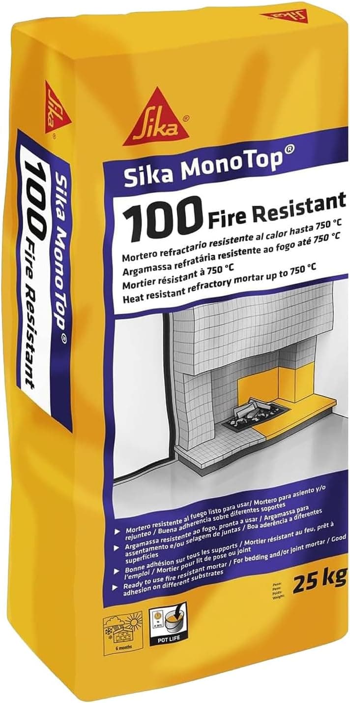 SIKA - Mortero refractario - Sika MonoTop 100 Fire Resistant gris - Construcción y Reparación - Baldosas y ladrillos refractarios - 25 kg