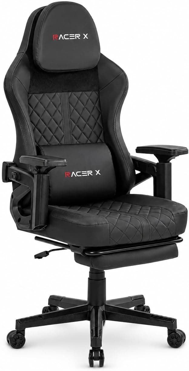Silla Gaming Racer X Ergonómica Racing Sillón Gamer Profesional Videojuegos,Ordenador, Oficina, Escritorio. Reposabrazos. Cojín Lumbar y Reposacabezas. Giratoria, Regulable en Altura y reclinable.