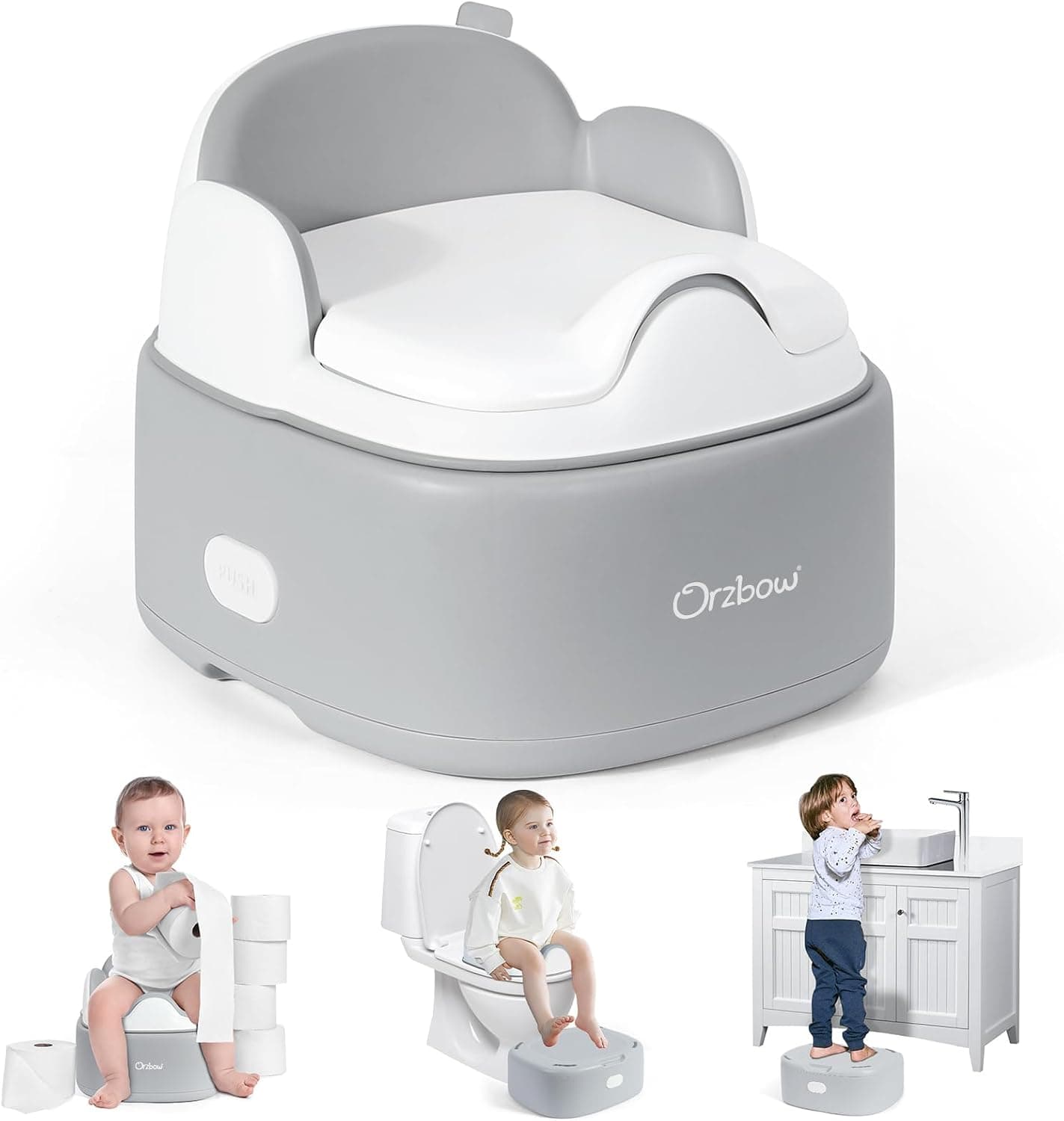 Orzbow Orinal Infantil Multifuncional con Adaptador WC y Taburete, Gris