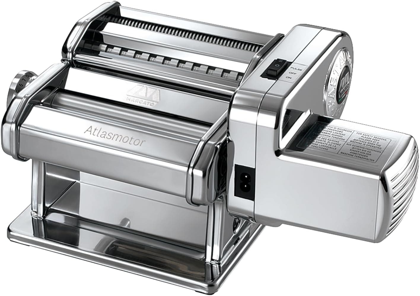 Marcato Máquina eléctrica para pasta Marcato Atlas 150 + Motor, Atlasmotor, para pasta, lasaña, fettuccine, tagliolini, fabricada en plata inoxidable