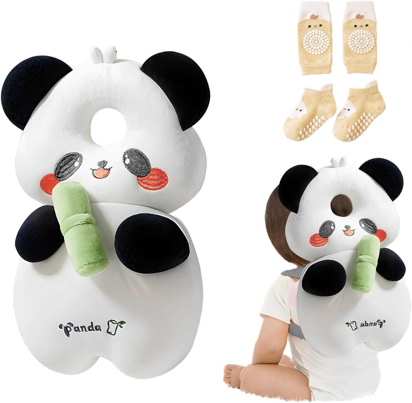 Soporte para la Cabeza del Bebé Ajustables Anti-Caídas Almohada Protección Bebé Protector de Cabeza Casco de Protección para Bebe(Panda)