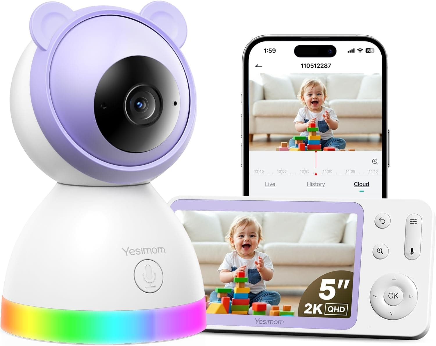 Camara Vigilancia Bebe 2K 3MP con Pantalla IPS de 5” (1PCS)