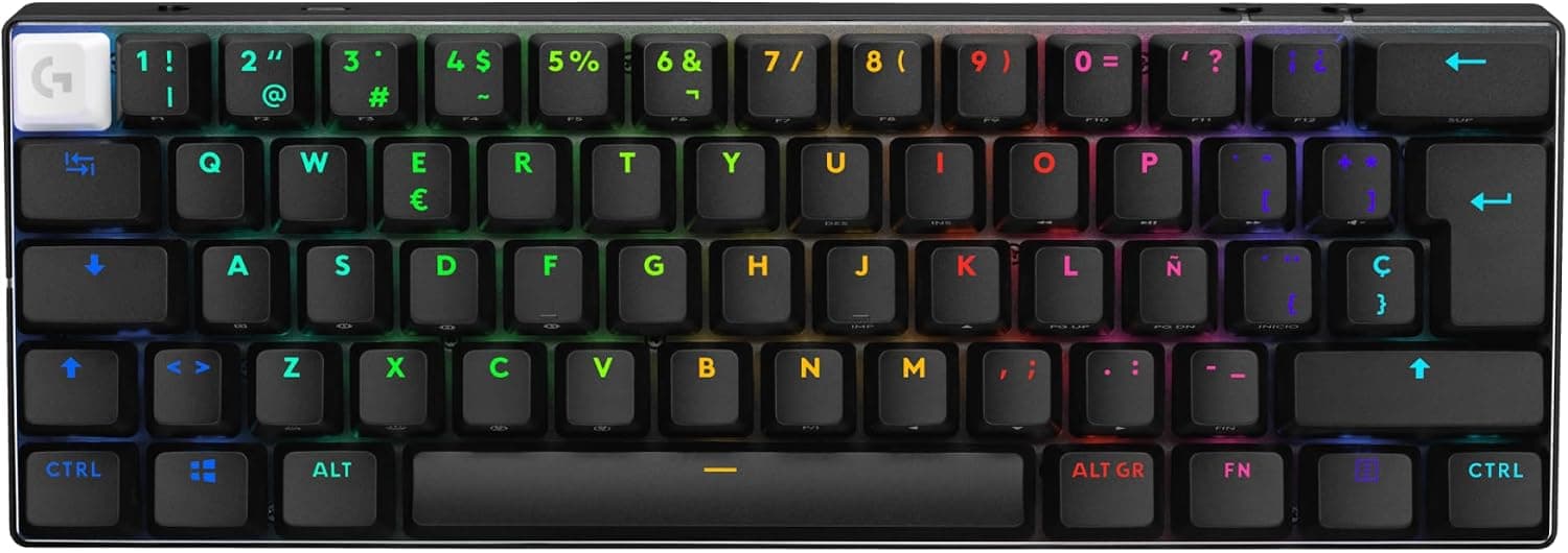Logitech G Pro X 60 Lightspeed, Teclado inalámbrico para Gaming, 60% TKL mecánico Ultra Compacto, RGB LIGHTSYNC, Teclas de PBT de Doble Moldeado, interruptores táctiles, Windows PC, QWERTY ES - Negro