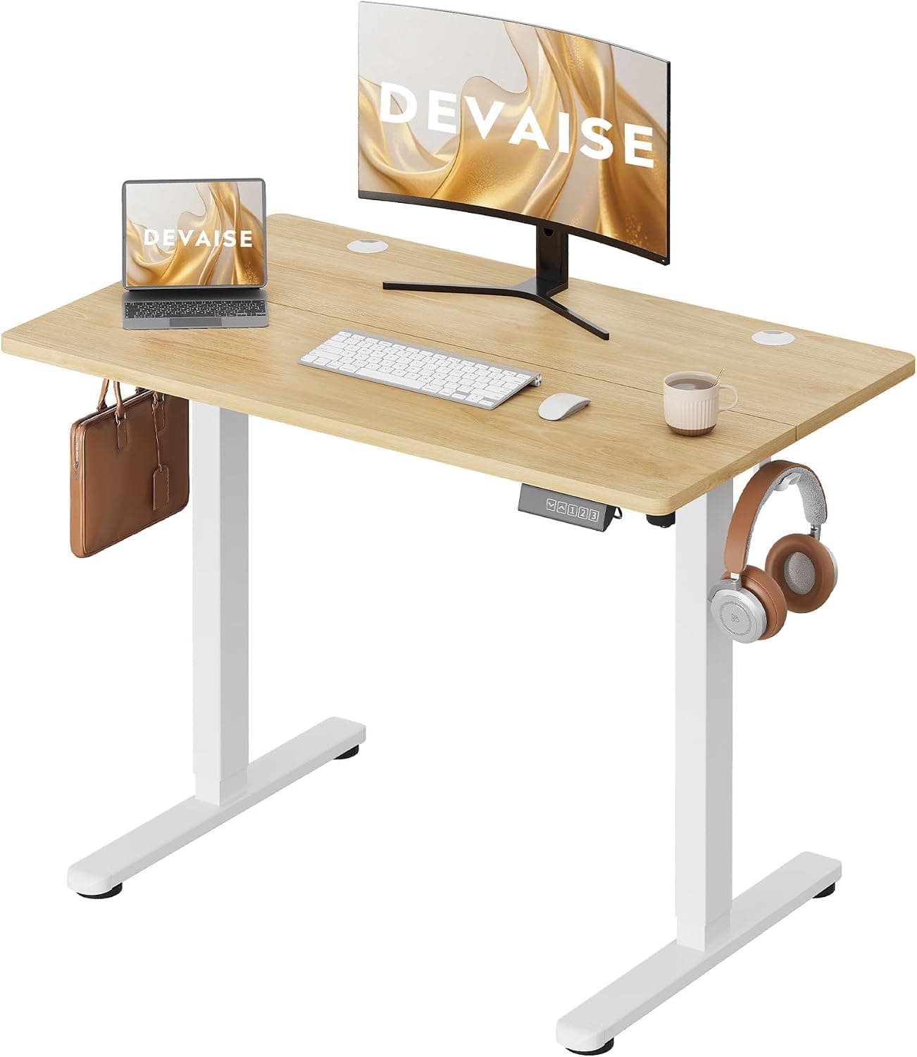 DEVAISE Escritorio Elevable Eléctrico,Mesa Regulable Rltura 100 x 60cm con 3 Memorias,Mesa de Oficina con Panel Inteligente en Casa con Tablero Ensamblado, Roble Natural