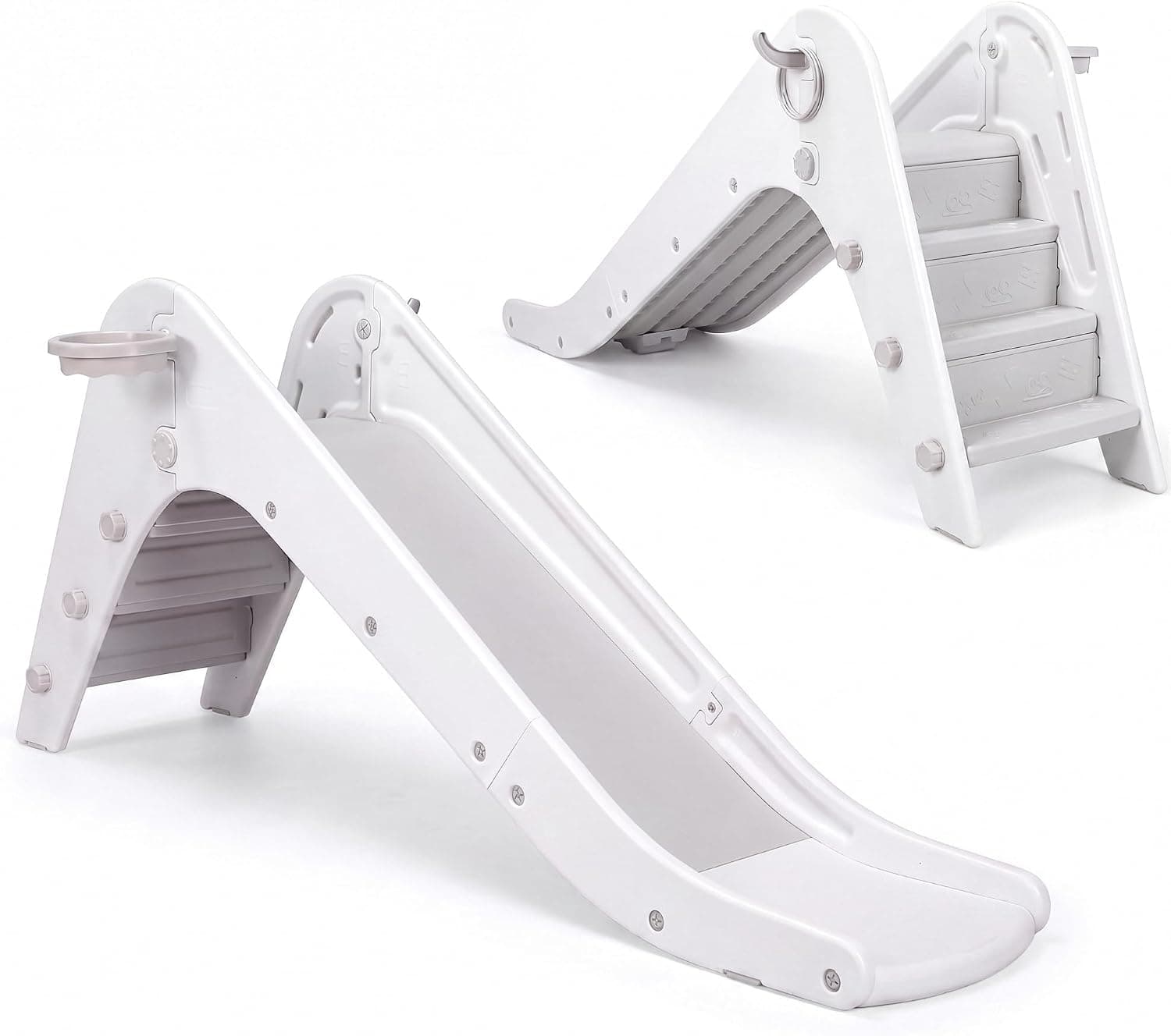 Toboganes Infantiles Interior, Tobogan Bebe 190CM, Tobogán para Niños con aro de Baloncesto y Contera, Toboganes Infantiles para Parque Interior y Exterior, Tobogán Infantiles de 1-6 año,Gris y Blanco